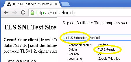 Certificate Transparency - SCT via TLS Extension
