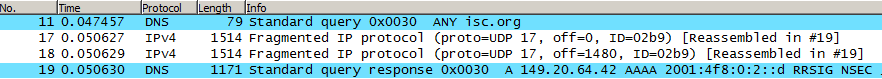 A 65-bytes request generated a 4157 bytes response in 3 segments - calculated at IP level